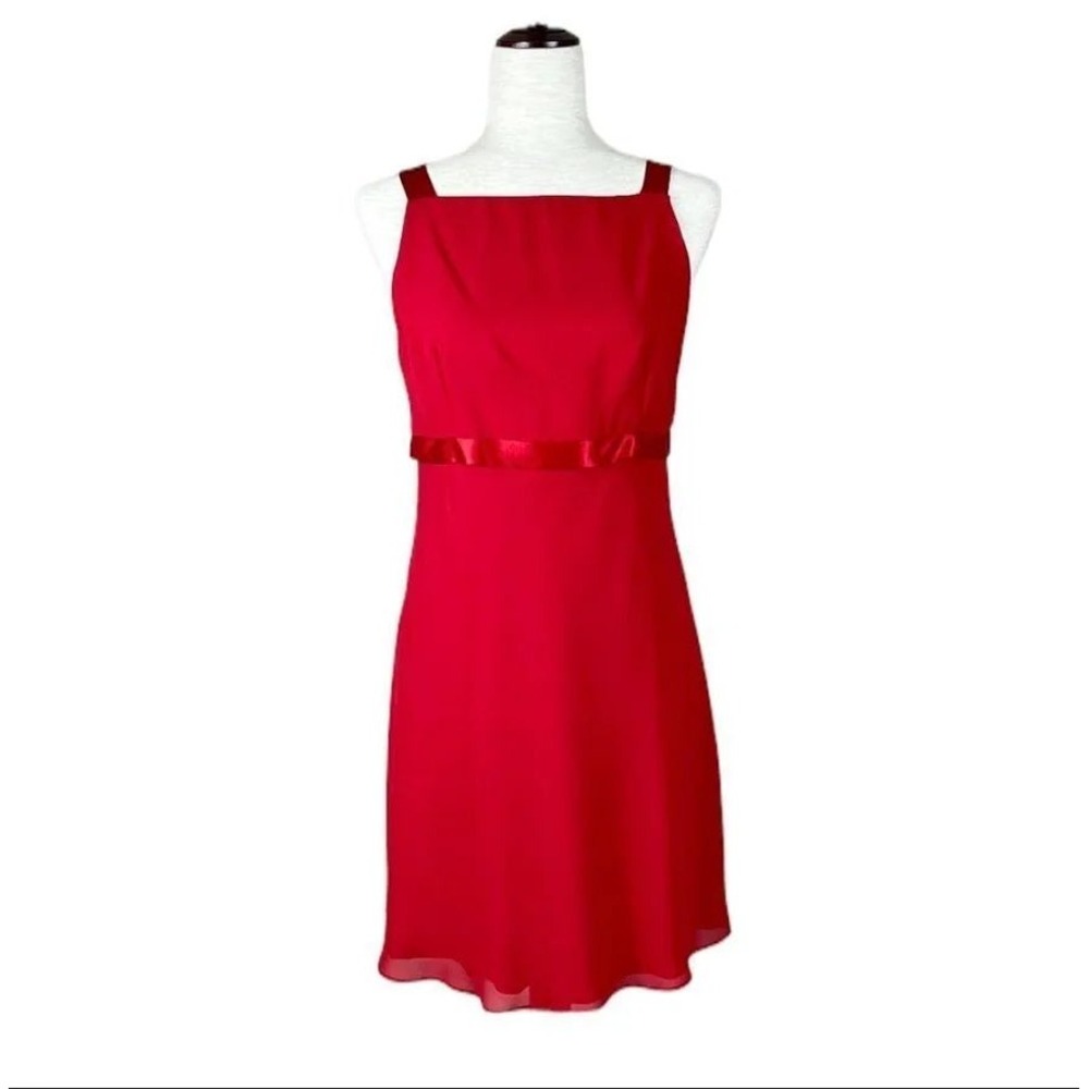Scott McClintock Vintage Red Ribbon Accent Square Neck‎ Sheath Dress Size 14